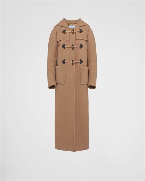 prada duffle coat|Camel Brown Long Velour Duffle Coat .